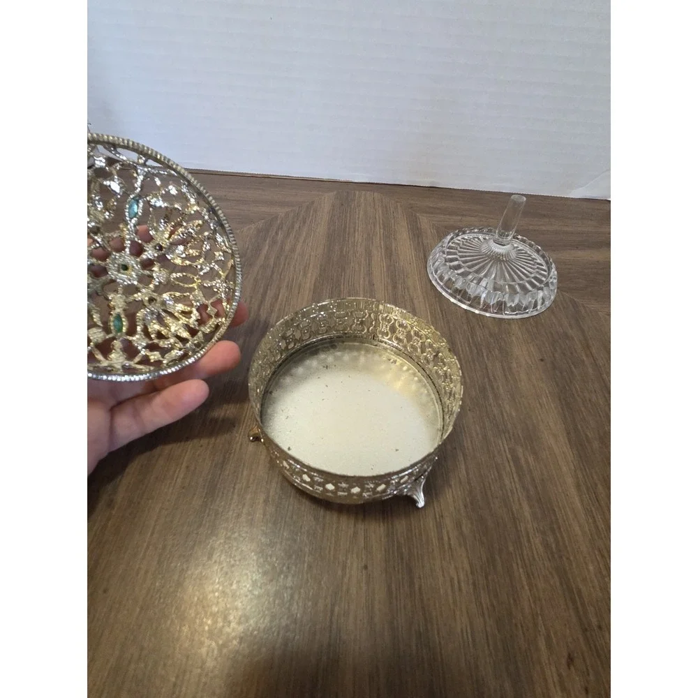 ornate filigree metal vanity or trinket box, Avon Ring Holder, Floral,...